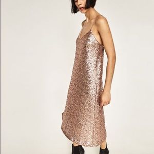 Zara Rose Gold Sequin Midi Dress
